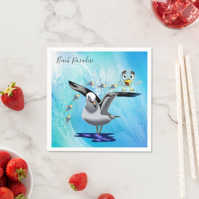 Paper Napkins, Fish Seagull Bird Ocean Wave Napkin (Insitu)