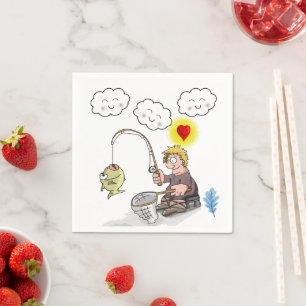Paper Napkins, Fisherman Fishing Fish Clouds Napkin