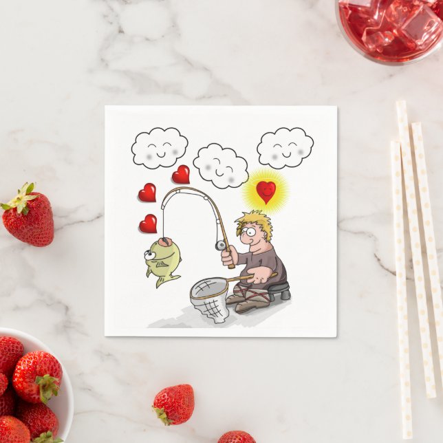 Paper Napkins, Fisherman Fishing Fish Clouds Napkin (Insitu)