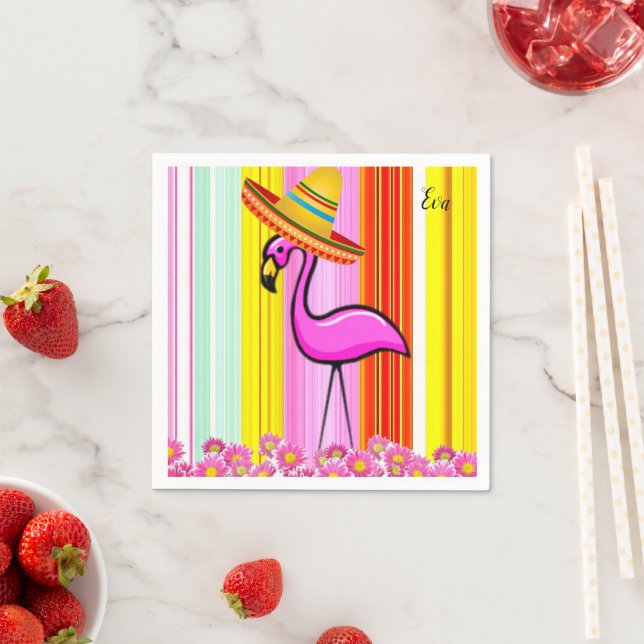 Paper Napkins, Flamingo Stripe Floral Napkin (Insitu)