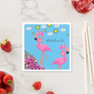 Paper Napkins, Floral Clouds pink Flamingos Napkin