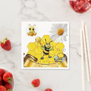 Paper Napkins, Floral Honeybee White Daisy Napkin
