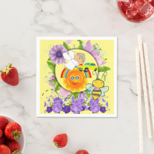 Paper Napkins, Floral Yellow Baby Angel Napkin