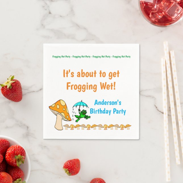 Paper Napkins, Frogging Wet Frog Mushroom Birthday Napkin (Insitu)