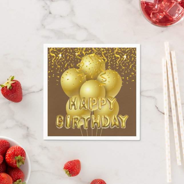 Paper Napkins, Gold Balloons Happy Birthday Napkin (Insitu)