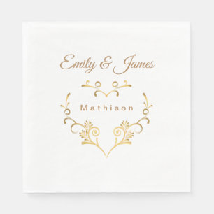 Paper Napkins-Gold Fancy Heart Napkin