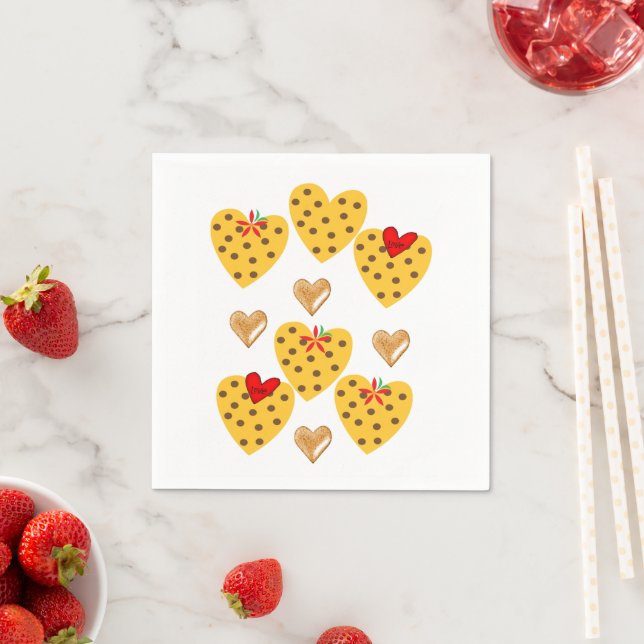 Paper Napkins, Gold Hearts Napkin (Insitu)