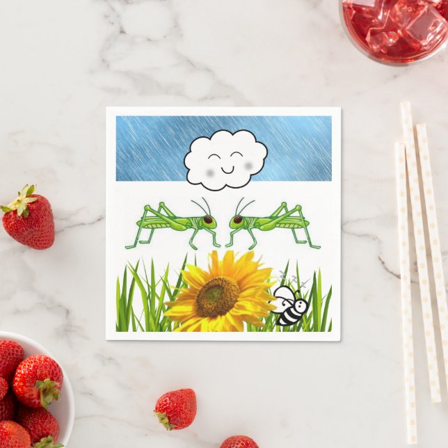 Paper Napkins, Grasshopper Clouds Bees Napkin (Insitu)