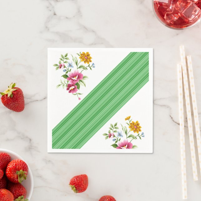 Paper Napkins, Green and White Floral  Napkin (Insitu)