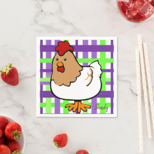Paper Napkins, Green Purple Plaid Chicken Napkin