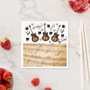 Paper Napkins, Guitar Music Notes Black Hearts Napkin