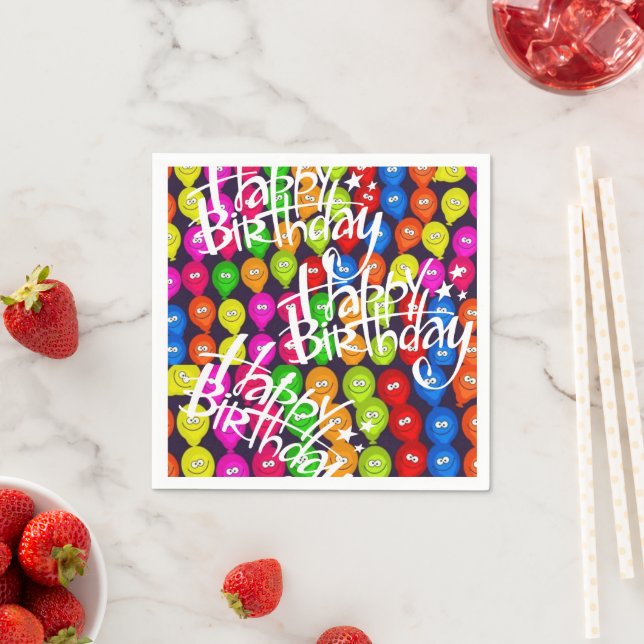 Paper Napkins, Happy Birthday Black Balloons Napkin (Insitu)