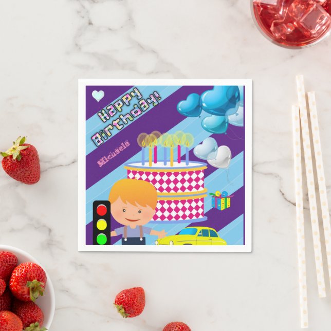 Paper Napkins, Happy Birthday Boy Car Cake Napkin (Insitu)