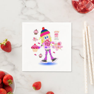 Paper Napkins, Happy Birthday Butterfly Wacky Girl Napkin