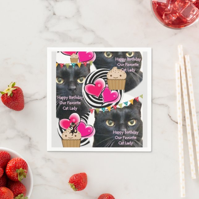 Paper Napkins, Happy Birthday Cat Lady Napkins (Insitu)