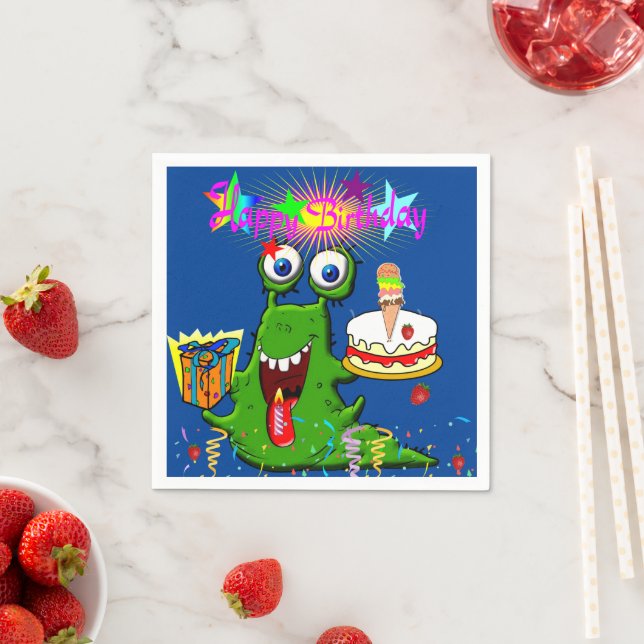 Paper Napkins, Happy Birthday Green Monster Napkin (Insitu)