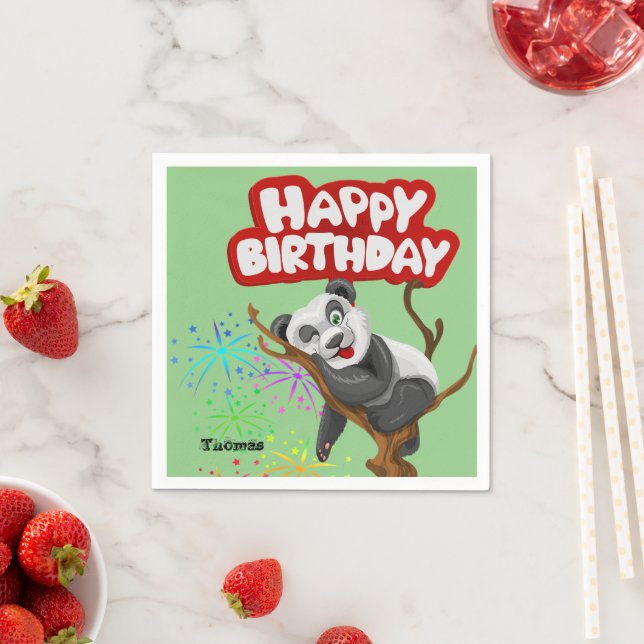 Paper Napkins, Happy Birthday Panda Bear Napkin (Insitu)