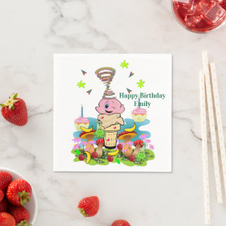 Paper Napkins, Happy Birthday Pink Cupcake Napkin