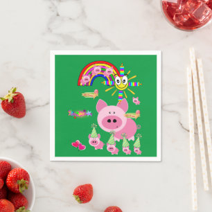 Paper Napkins, Happy Birthday Pink Pig Rainbow Napkin