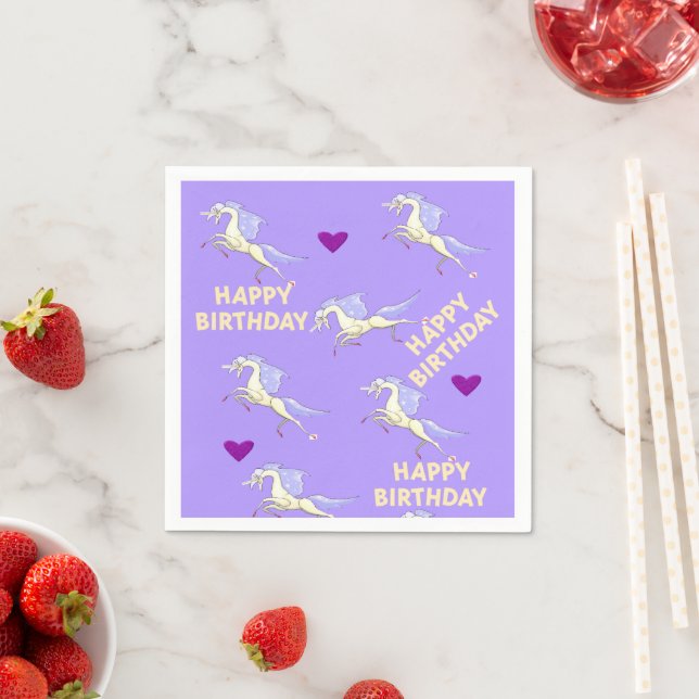 Paper Napkins, Happy Birthday Purple Unicorn  Napkin (Insitu)