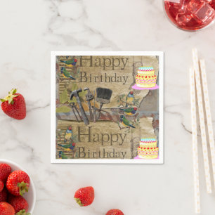 Paper Napkins, Happy Birthday Vintage Tools Cake Napkin