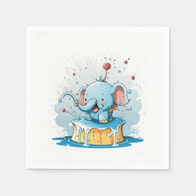 Paper Napkins Happy Blue Elephant  (Front)