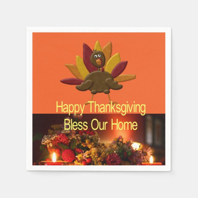 Paper Napkins Happy Thanksgiving Bless Our Home (Front)