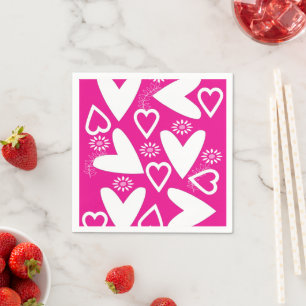 Paper Napkins Happy Valentine's Day White Hearts