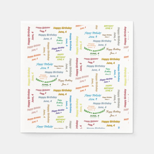 Paper Napkins June, 4 Birthday (Front)