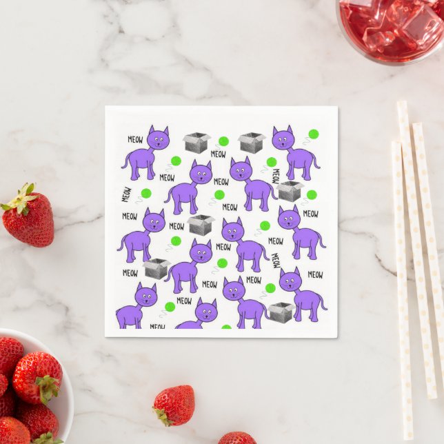 Paper Napkins, Kittens Purple Cats Napkin (Insitu)