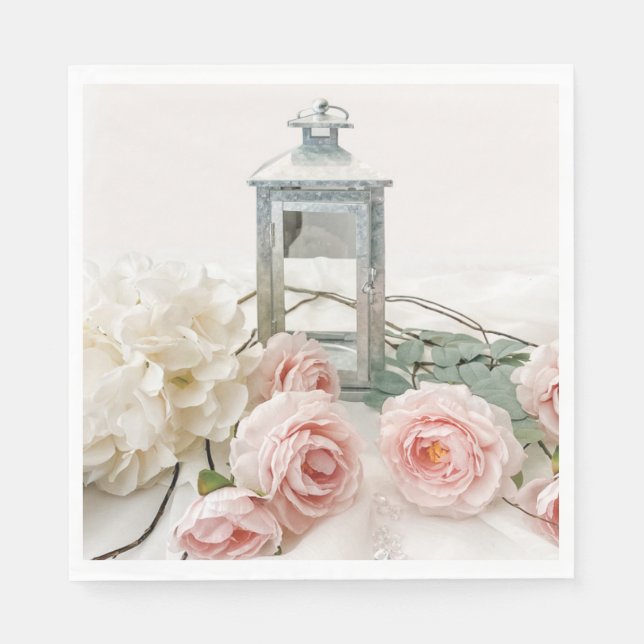 Paper Napkins: Lovely Pink Peonies and Roses Napkin (Front)
