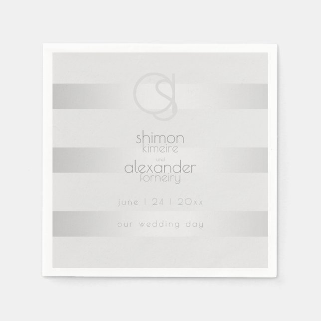 PAPER NAPKINS | Luminous Silver Stripes Monogram (Front)