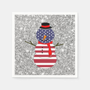 Paper Napkins Patriotic USA flag Snowman Christmas