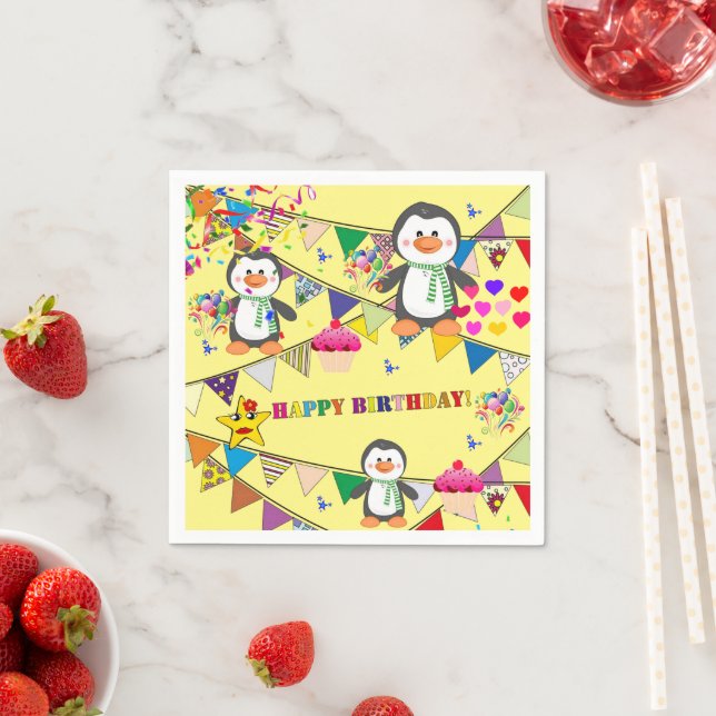 Paper Napkins, Penguin Happy Birthday Napkin (Insitu)