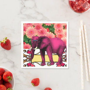 Paper Napkins, Pink Elephant Floral Napkins