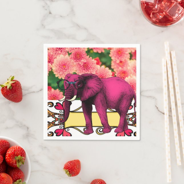 Paper Napkins, Pink Elephant Floral  Napkins (Insitu)