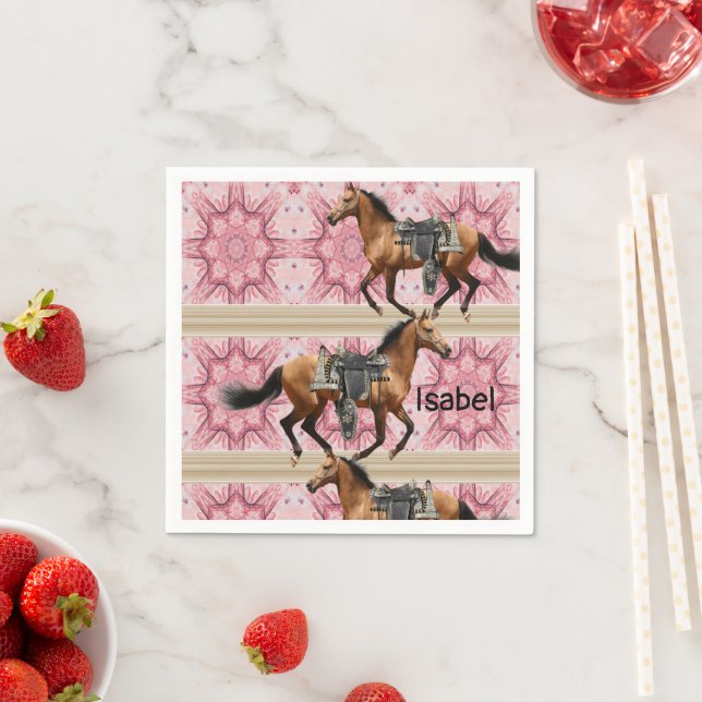 Paper Napkins, Pink Horses Napkin (Insitu)