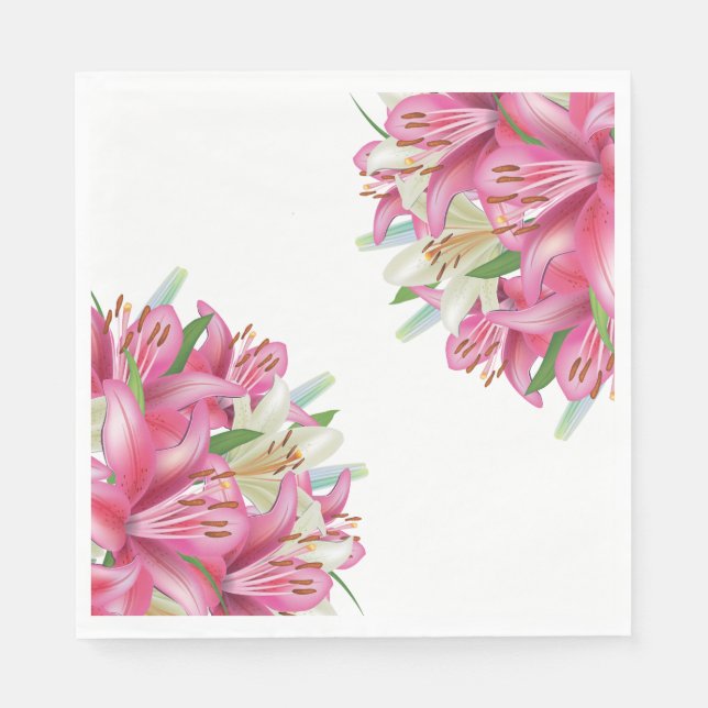 Paper Napkins-Pink Lilies Napkin (Front)
