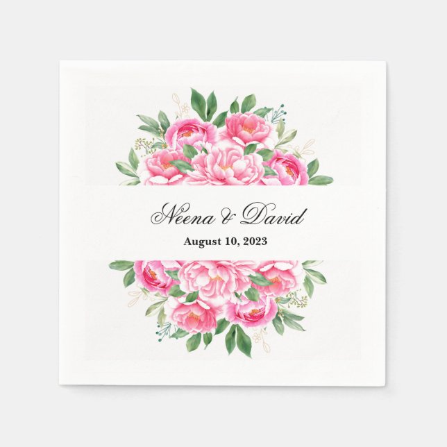 Paper Napkins-Pink Peonies Napkin (Front)