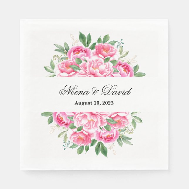 Paper Napkins-Pink Peonies Napkin (Front)