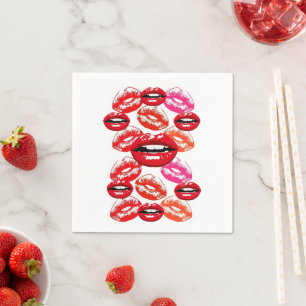 Paper Napkins, Pink & Red Lipstick Napkins