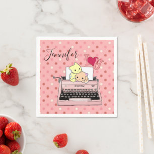 Paper Napkins, Pink Typewriter Cats Napkin