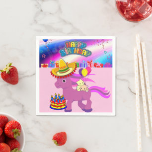 Paper Napkins, Pony Kittens Happy Birthday Napkin