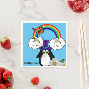 Paper Napkins, Rainbow Sun Clouds Penguin Napkin