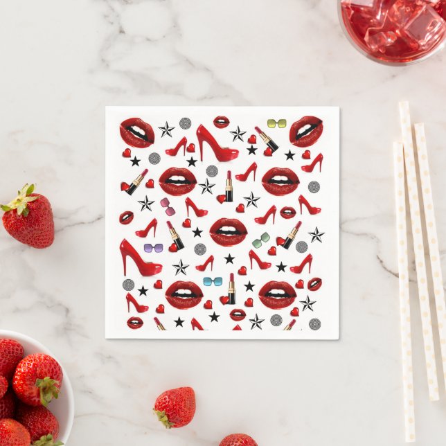 Paper Napkins, Red Heels Lipstick Lips Napkin (Insitu)