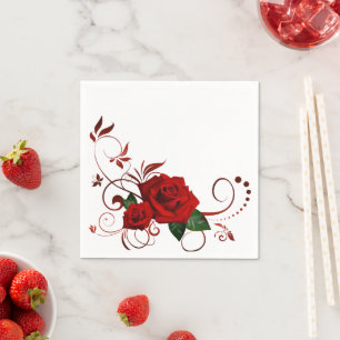 Paper Napkins, Red Rose Floral Napkin