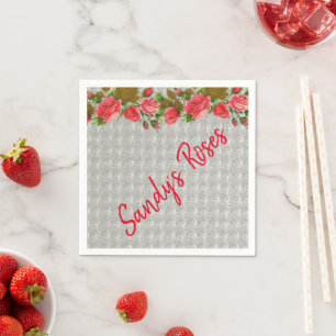Paper Napkins, Red Roses Grey Napkin