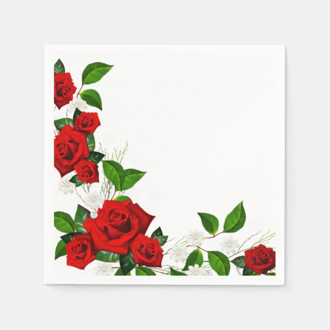 Paper Napkins-Red Roses Napkin (Front)