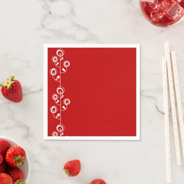 Paper Napkins, Red White Floral Napkin (Insitu)