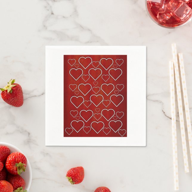 Paper Napkins, Red & White Hearts Napkin (Insitu)